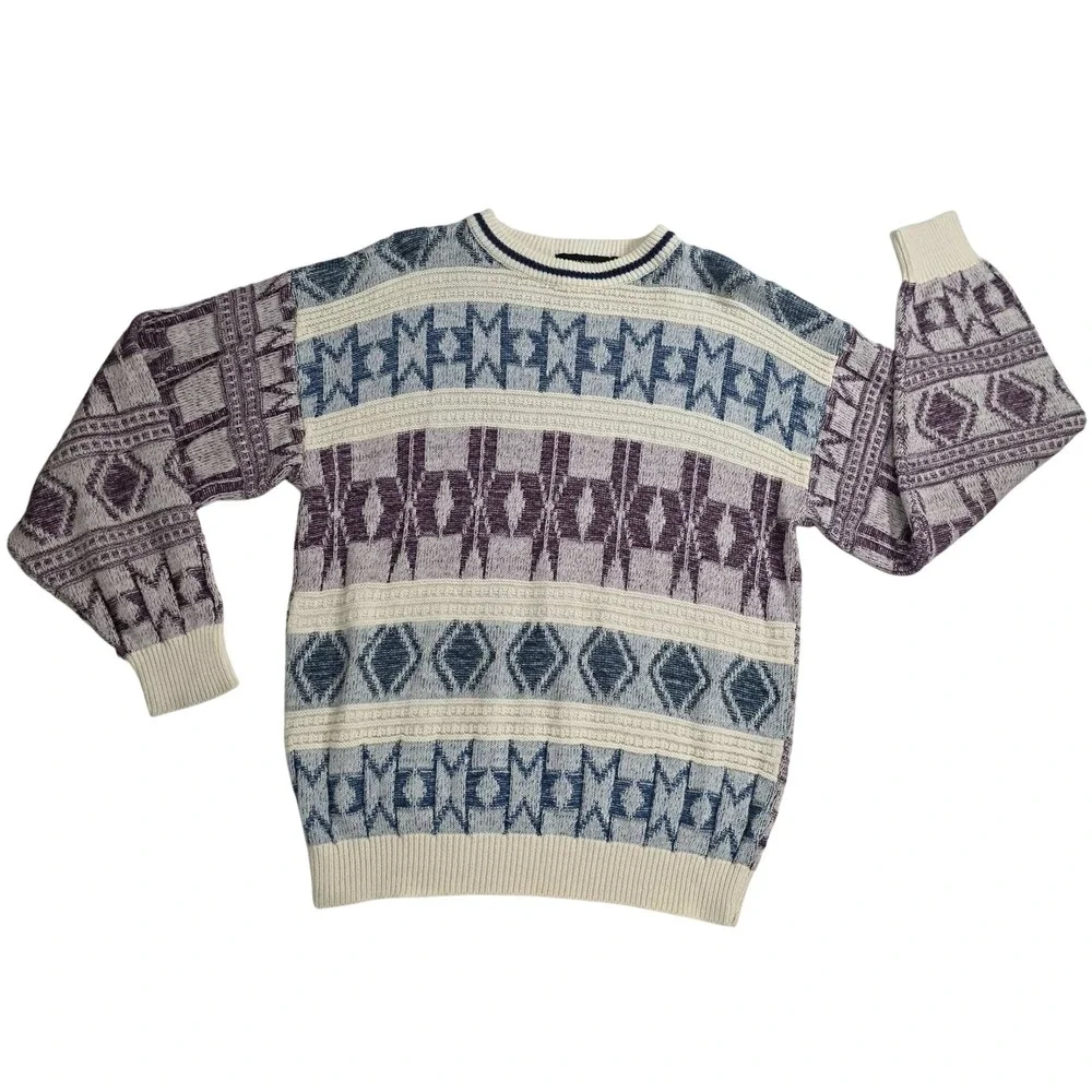 Vtg 90s Botany500 Professorcore Sweater Mens Large Grandpacore Abstract Knit